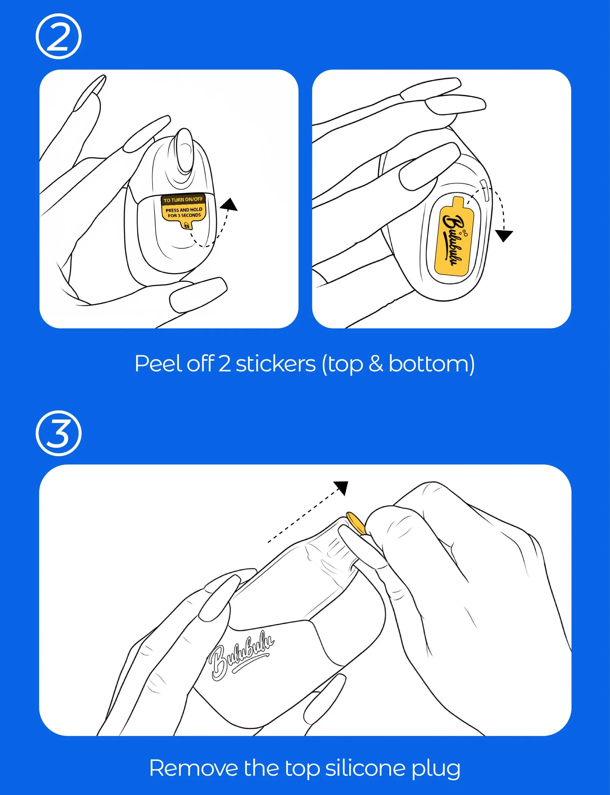 Bulubulu 15K - Peel Off Stickers and Remove Silicone Plug